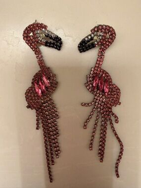 Pink Flamingo Crystal Drop Earrings